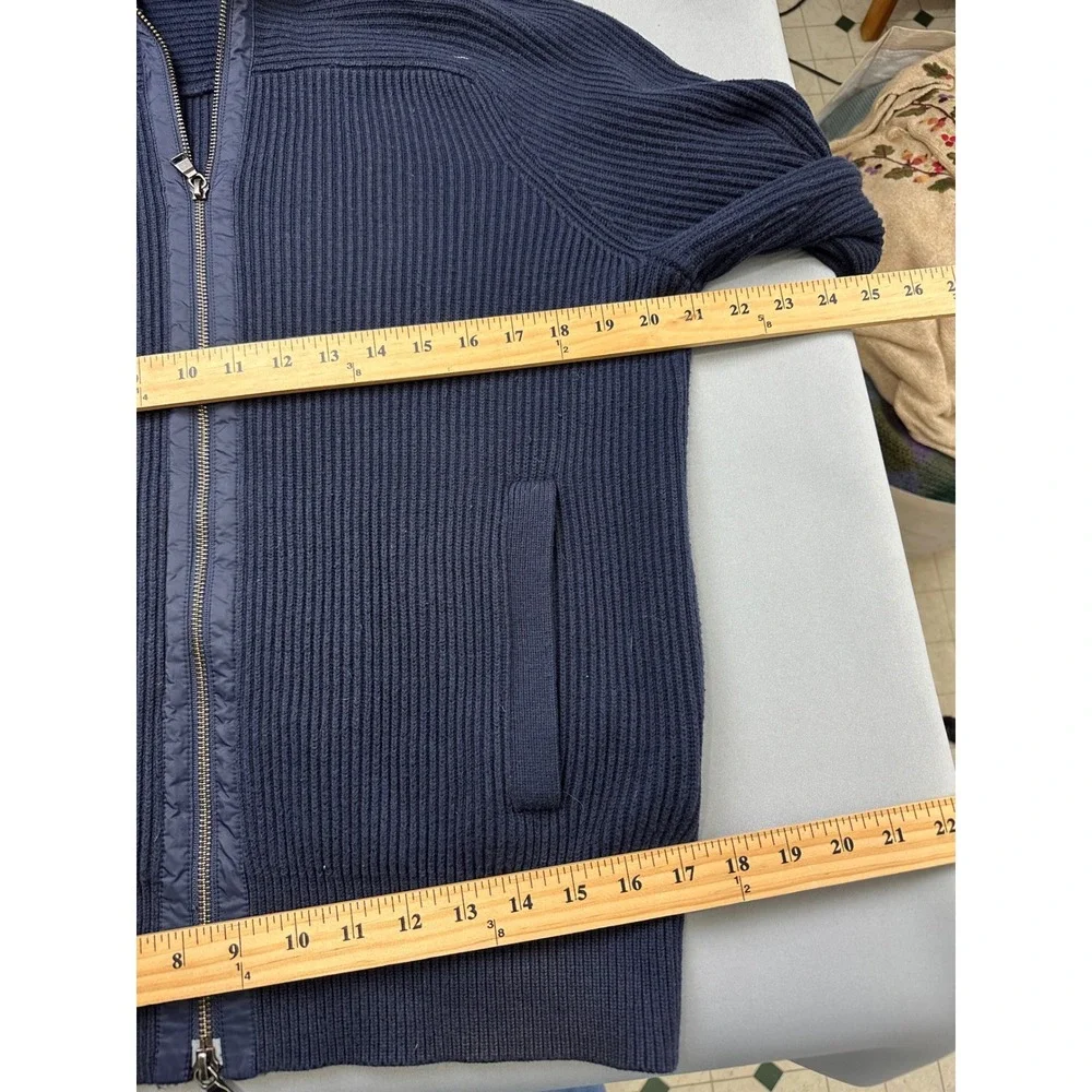 Banana Republic Mens Navy Blue Ribbed Full Zip Mock Neck Cardigan Sweater Large